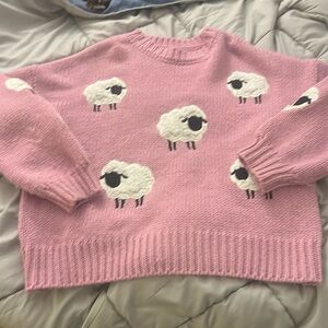 pink sheep knit crop sweater